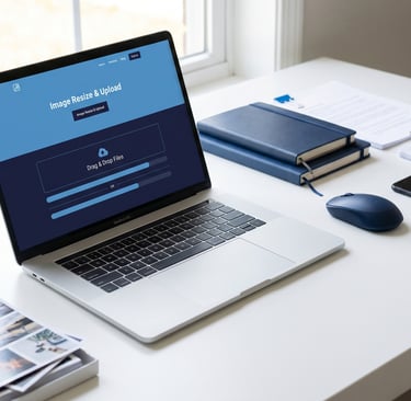 Person resizing images for website upload on a laptop before publishing online