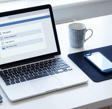 Person fixing file name upload errors on a laptop before submitting documents online