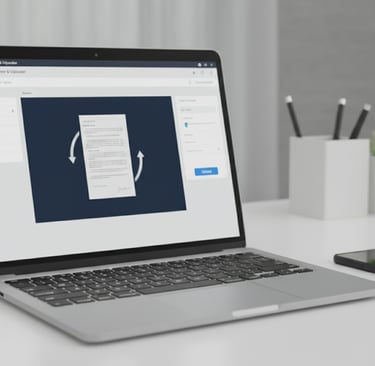 Person fixing a sideways document photo on a clean online editor before uploading it to a form