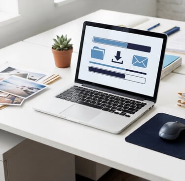 Person using a laptop to compress images for email before sending attachments online
