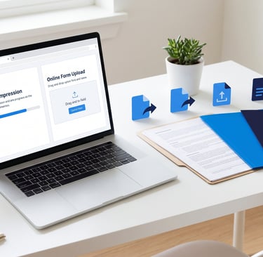 Person reducing PDF size for online forms on a laptop before uploading documents