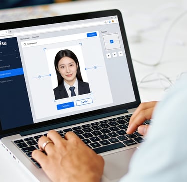 Person preparing a visa photo for online upload using a clean document editing screen.