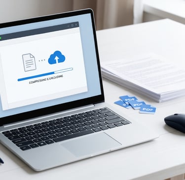 Person using a laptop to make scanned documents smaller before uploading files online