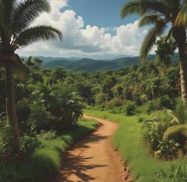 A sleek black Droptt taxi cruising through the colorful streets of Trinidad and Tobago at dusk.