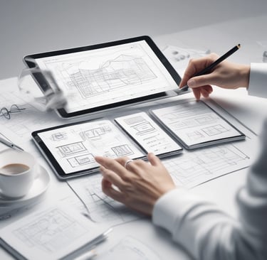 A designer’s hand sketching on a digital pad, with AI suggestions appearing in real-time.