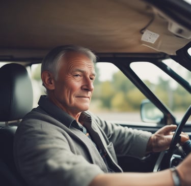 A happy man sitting at a desk with a laptop, looking relieved.
