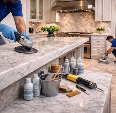 Polishing luxury in a marble kitchen