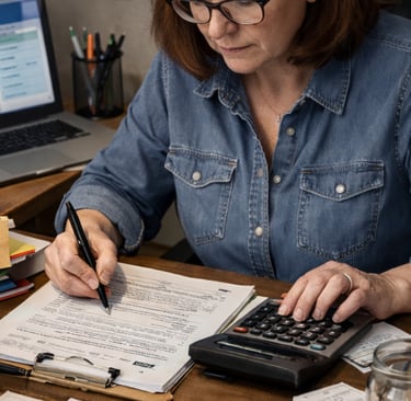 Graphic of bookkeeper preparing for tax season