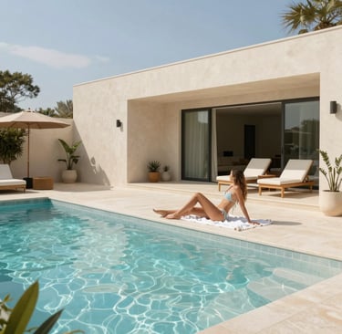 A happy couple enjoying the peaceful garden of their energy-efficient home near Vallirana.