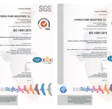 Hydroo pumps quality certification document