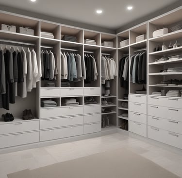 Functional and stylish closet made of wood and metal, tailored to fit perfectly.