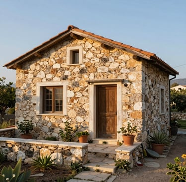 Spacious living room with wooden beams and Mediterranean decor.
