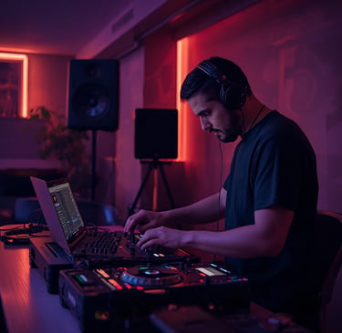 DJ organizando set musical antes de apresentação