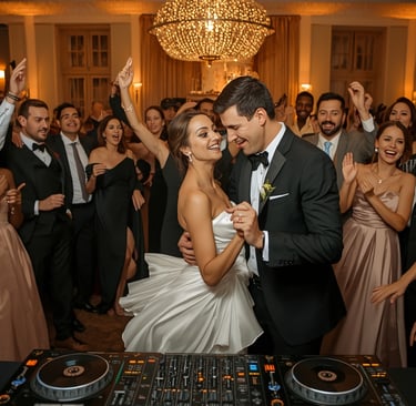 DJ para casamento no Porto animando pista com noivos e convidados dançando