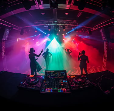 um DJ girando em uma cabine de DJ