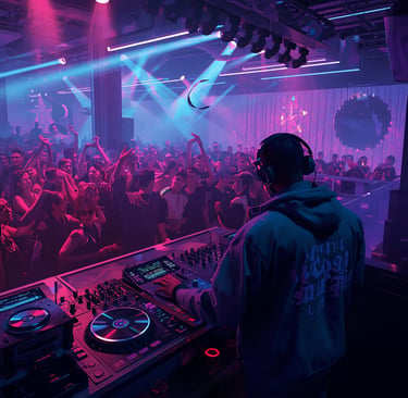 DJ tocando tendências musicais em clube moderno
