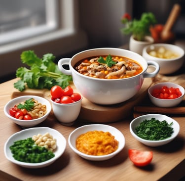 Two people running on a snowy forest path , A warm meal that boosts immunity in 10 minutes