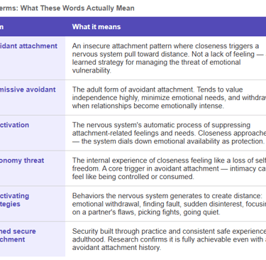 Key terms for attachment styles