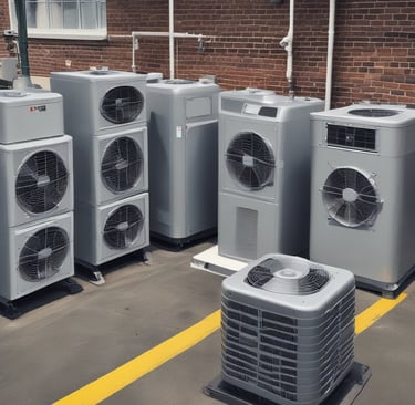 Technician installing a new heating system in a bright, spacious basement.