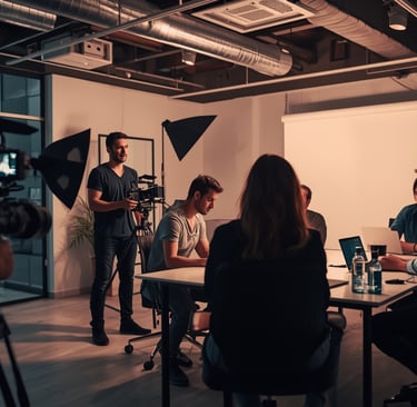 Equipe profissional produzindo vídeo corporativo para fortalecer o branding de uma marca