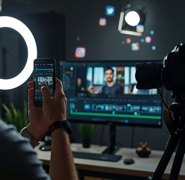 Produção de conteúdo audiovisual para redes sociais em estúdio profissional