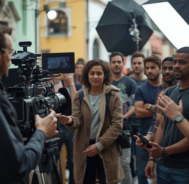 Produtora de vídeo em Braga com equipe profissional gravando com iluminação e câmera de cinema