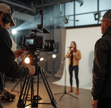 Equipa a gravar videoclipe profissional com câmara cinema e iluminação em Portugal