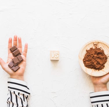 Cocoa powder and dark chocolate made from premium Indonesian cocoa for food manufacturing.