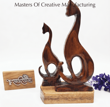 ARTISÉN STORÉ Handmade Wooden Cat Family Showpiece | Abstract Carved Wood Animal Figurine for Home D