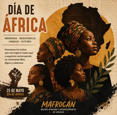 Poster for Africa Day featuring four African women in traditional attire with a map of Africa background.
