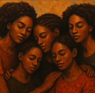 un grupo de mujeres africanas y afrodescendientes dandose apoyo mutuo