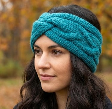 Woman wearing kniitted ear warmer