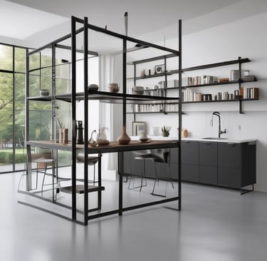 Custom metalwork pieces arranged neatly in Ferindustry's fabrication area