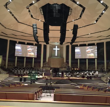 large church - line arrays w/cardiod subwoofer arrays