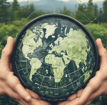 Hands holding a globe with data overlays, symbolising global sustainability, LCA, EPD.