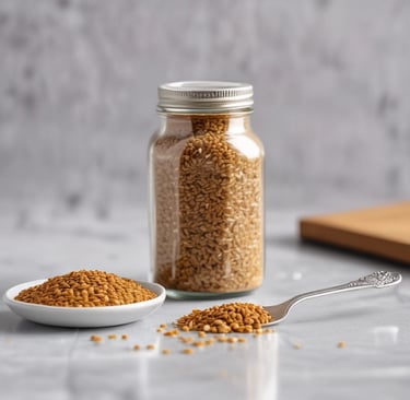 Close-up image of various natural products like teas, oils, and honey jars displayed on a wooden table.