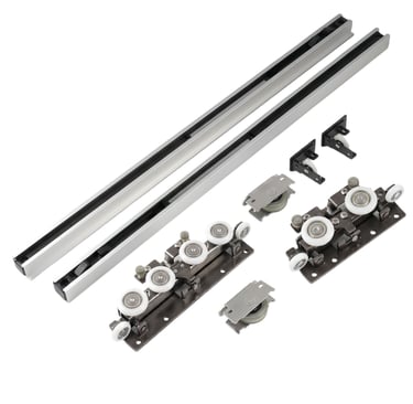 Heavy duty sliding door track and roller kit for smooth wardrobe or closet operation.