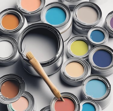 A cozy workspace with paintbrushes, color samples, and a notebook ready for notes.