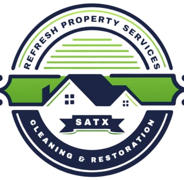 a logo for Refresh Property Service in San Antonio, TX.