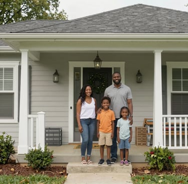 Close-up of a happy family enjoying their new home, showcasing the quality and warmth of Stratum Built's work.