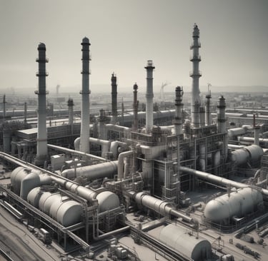 a large factory with a lot of oil and gas