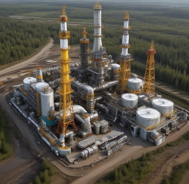 a large industrial building with a large pipework