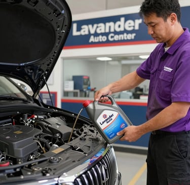 تغيير زيت سيارة في مركز Lavender Auto باستخدام زيوت أصلية وفلاتر معتمدة