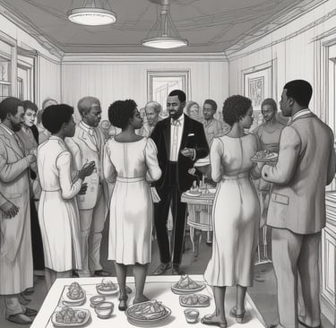 A group of elders enjoying a cultural celebration with traditional music and colorful decorations.