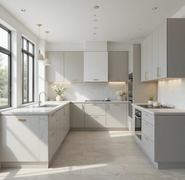 A bright modern kitchen with neutral tones