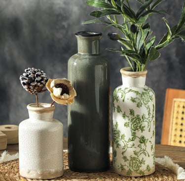 Vintage Vase Set of 3, Ceramic Vintage Flower Vases, Chinoiserie Decorative Home Decor Retro Floral 