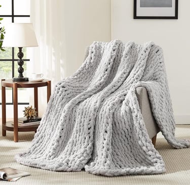 L'AGRATY Chunky Knit Blanket Throw - Soft Chunky Throw Blanket 50''x60'': 100% Hand Kintted Chenile 