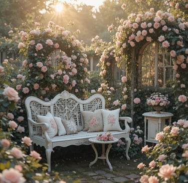 Elegant vintage garden scene with a romantic shabby chic aesthetic