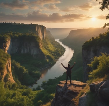 A vibrant sunrise over a winding mountain trail symbolizing new beginnings and bold journeys.