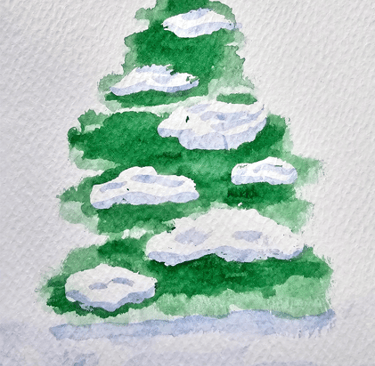 akwarelowa choinka opruszona śniegiem